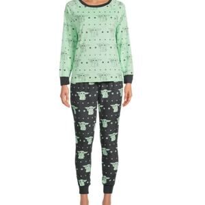 Star Wars Grogu Pajama Set Small Womens Green Blue Pants & Top Sleep Lounge Soft